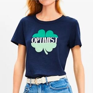 LOFT Optimist Clover Graphic Tee | Deep Space Blue St. Patrick's Day Cotton Slub